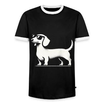 Dachshund with Sunglasses Dachshund Silhouette Dog - Men's Ringer Shirt - black/white - Front - AI Model Female 172 light (172cm) & AI Model Male 178 light (178cm)