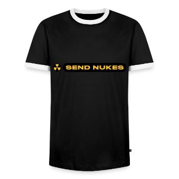 SEND NUKES - Männer Kontrast-T-Shirt - Schwarz/Weiß - Vorne - AI Model Female 172 light (172cm) & AI Model Male 178 light (178cm)