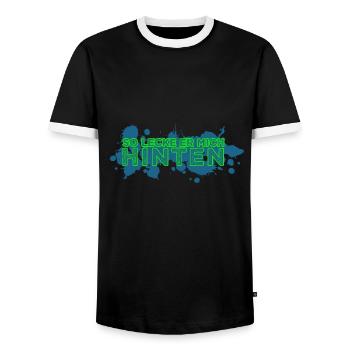 Arschlecken leck mich - Männer Kontrast-T-Shirt - Schwarz/Weiß - Vorne - AI Model Female 172 light (172cm) & AI Model Male 178 light (178cm)