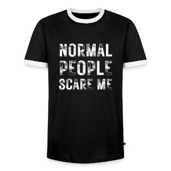 Funny sayings humor irony normal people scare - Men's Ringer Shirt - black/white - Front - AI Model Female 172 light (172cm) & AI Model Male 178 light (178cm)