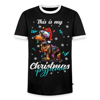 lustig Dackel Weihnachten Weihnachtsschlafanzug - Männer Kontrast-T-Shirt - Schwarz/Weiß - Vorne - AI Model Female 172 light (172cm) & AI Model Male 178 light (178cm)