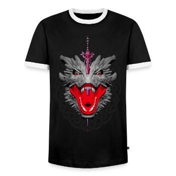 Dragon with purple sword - Men's Ringer Shirt - black/white - Front - AI Model Female 172 light (172cm) & AI Model Male 178 light (178cm)