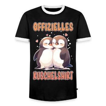 Offizielles Kuschelshirt Pinguine Liebe Herz Süß - Männer Kontrast-T-Shirt - Schwarz/Weiß - Vorne - AI Model Female 172 light (172cm) & AI Model Male 178 light (178cm)