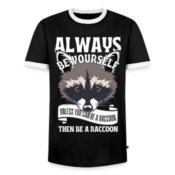 Be yourself unless you can be a raccoon - Men's Ringer Shirt - black/white - Front - AI Model Female 172 light (172cm) & AI Model Male 178 light (178cm)