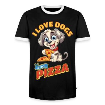 Dog I Love Dogs And Pizza Funny Funny Humor - Men's Ringer Shirt - black/white - Front - AI Model Female 172 light (172cm) & AI Model Male 178 light (178cm)