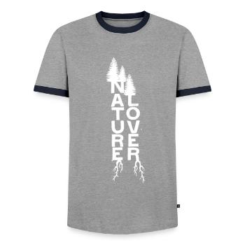 Nature Lover Freedom Life Wanderlust - Men's Ringer Shirt - grey/navy  - Front - AI Model Female 172 light (172cm) & AI Model Male 178 light (178cm)