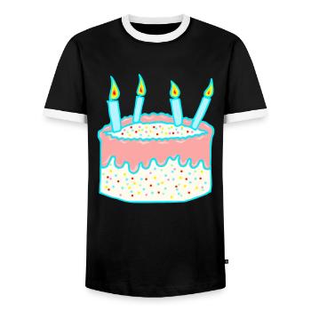 Anniversaire - gâteaux - cadeau - T-shirt contrasté Homme - noir/blanc - Devant - AI Model Female 172 light (172cm) & AI Model Male 178 light (178cm)