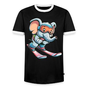 Süßer Elefant auf Skiern - Freut sich auf - Männer Kontrast-T-Shirt - Schwarz/Weiß - Vorne - AI Model Female 172 light (172cm) & AI Model Male 178 light (178cm)
