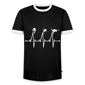 Ski, ligne de coeur, battement de coeur, des vacances de ski - T-shirt contrasté Homme - noir/blanc - Devant - AI Model Female 172 light (172cm) & AI Model Male 178 light (178cm)