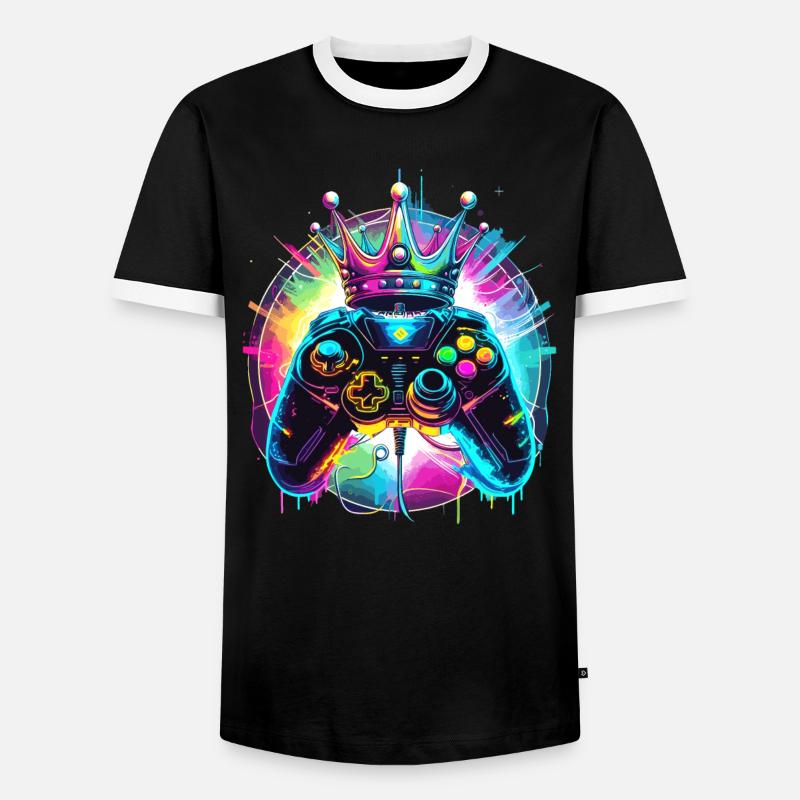Gaming controller with crown - Men's Ringer Shirt - black/white