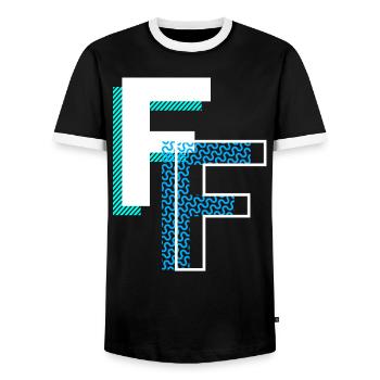 Letter F - Men's Ringer Shirt - black/white - Front - AI Model Female 172 light (172cm) & AI Model Male 178 light (178cm)