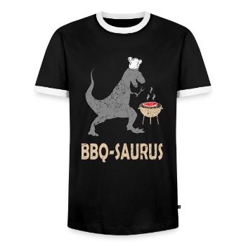 BBQ Saurus Sommer Grillen Steaks Dinosaurier - Männer Kontrast-T-Shirt - Schwarz/Weiß - Vorne - AI Model Female 172 light (172cm) & AI Model Male 178 light (178cm)