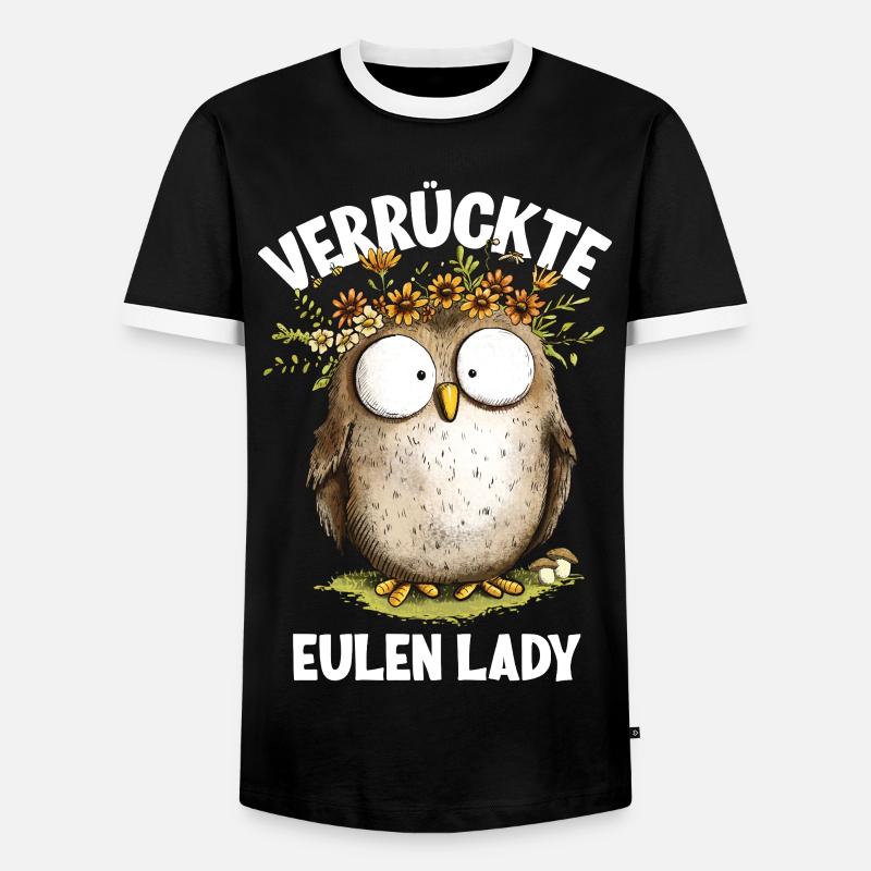 Eule mit Spruch Verrückte Eulen Lady - Männer Kontrast-T-Shirt - Schwarz/Weiß