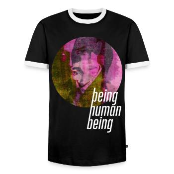 ThinkBick_being_human_being_2026_4 - Männer Kontrast-T-Shirt - Schwarz/Weiß - Vorne - AI Model Female 172 light (172cm) & AI Model Male 178 light (178cm)