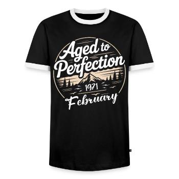 February 1971 - Men's Ringer Shirt - black/white - Front - AI Model Female 172 light (172cm) & AI Model Male 178 light (178cm)