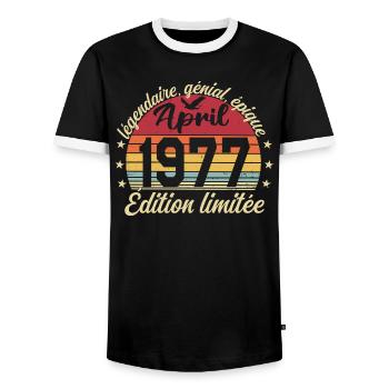 1977 avril Anniversaire avril 1977 - T-shirt contrasté Homme - noir/blanc - Devant - AI Model Female 172 light (172cm) & AI Model Male 178 light (178cm)