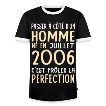 Anniversaire 20 ans - Né en Juillet 2006 - T-shirt contrasté Homme - noir/blanc - Devant - AI Model Female 172 light (172cm) & AI Model Male 178 light (178cm)
