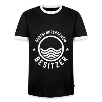 Bootsführerschein Besitzer Meer See Segeln Kapitän - Männer Kontrast-T-Shirt - Schwarz/Weiß - Vorne - AI Model Female 172 light (172cm) & AI Model Male 178 light (178cm)
