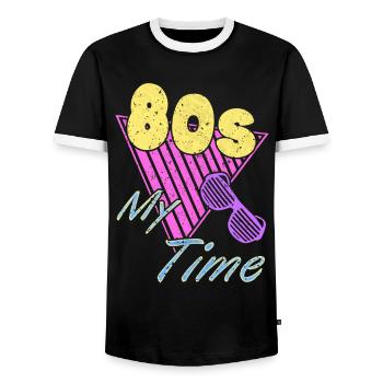 80er Jahre 80s 1980er Geschenk Retro Nostalgie - Männer Kontrast-T-Shirt - Schwarz/Weiß - Vorne - AI Model Female 172 light (172cm) & AI Model Male 178 light (178cm)