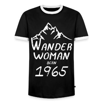 Femmes Randonnée Anniversaire 1965 Born Mountains - T-shirt contrasté Homme - noir/blanc - Devant - AI Model Female 172 light (172cm) & AI Model Male 178 light (178cm)