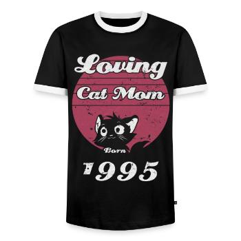 Birthday Cat Mom 1995 Born Gift Cat - Men's Ringer Shirt - black/white - Front - AI Model Female 172 light (172cm) & AI Model Male 178 light (178cm)