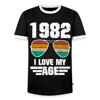 Anniversaire Lunettes Rétro 1982 Born Cadeau - T-shirt contrasté Homme - noir/blanc - Devant - AI Model Female 172 light (172cm) & AI Model Male 178 light (178cm)