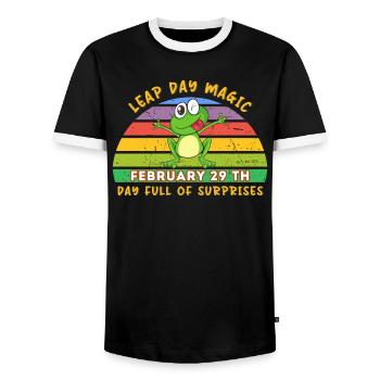 Leap Day Magic - une journée pleine de surprises - T-shirt contrasté Homme - noir/blanc - Devant - AI Model Female 172 light (172cm) & AI Model Male 178 light (178cm)