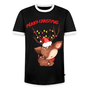 Christmas - Merry Christmas - Roe deer - Men's Ringer Shirt - black/white - Front - AI Model Female 172 light (172cm) & AI Model Male 178 light (178cm)