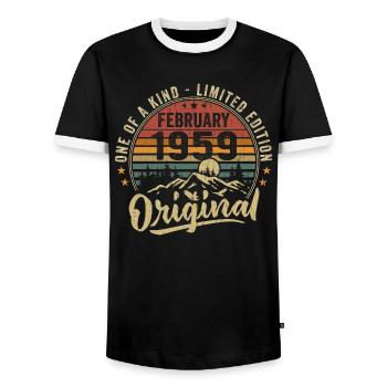 Cadeau Anniversaire Février 1959 Cool Février 1959 - T-shirt contrasté Homme - noir/blanc - Devant - AI Model Female 172 light (172cm) & AI Model Male 178 light (178cm)