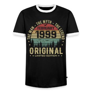 Anniversaire Février 1999 Cadeau Février 1999 - T-shirt contrasté Homme - noir/blanc - Devant - AI Model Female 172 light (172cm) & AI Model Male 178 light (178cm)