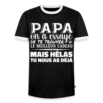 Dad, we tried to find the best one for you - Men's Ringer Shirt - black/white - Front - AI Model Female 172 light (172cm) & AI Model Male 178 light (178cm)