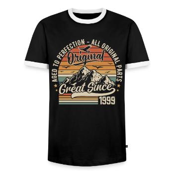 Vintage Né en 1999 | 26e Anniversaire Cadeau 1999 - T-shirt contrasté Homme - noir/blanc - Devant - AI Model Female 172 light (172cm) & AI Model Male 178 light (178cm)