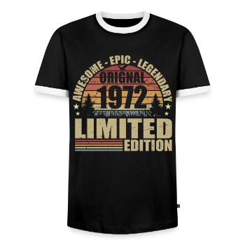 1972 Anniversaire 1972 tenue vintage 1972 Chemise - T-shirt contrasté Homme - noir/blanc - Devant - AI Model Female 172 light (172cm) & AI Model Male 178 light (178cm)