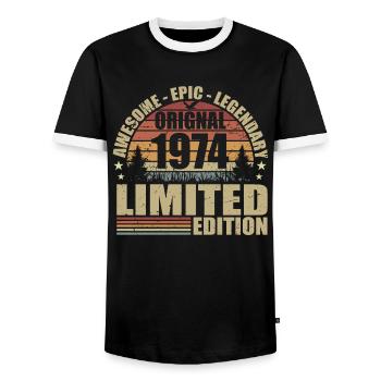1974 Anniversaire 1974 tenue vintage 1974 Chemise - T-shirt contrasté Homme - noir/blanc - Devant - AI Model Female 172 light (172cm) & AI Model Male 178 light (178cm)