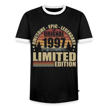1997 Birthday 1997 Vintage Outfit 1997 Shirt - Men's Ringer Shirt - black/white - Front - AI Model Female 172 light (172cm) & AI Model Male 178 light (178cm)