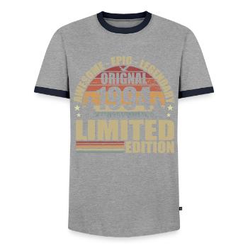 1994 Birthday 1994 Vintage Outfit 1994 Shirt - Men's Ringer Shirt - grey/navy  - Front - AI Model Female 172 light (172cm) & AI Model Male 178 light (178cm)