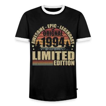 1994 Birthday 1994 Vintage Outfit 1994 Shirt - Men's Ringer Shirt - black/white - Front - AI Model Female 172 light (172cm) & AI Model Male 178 light (178cm)