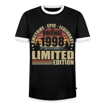 1998 Anniversaire 1998 tenue vintage 1998 Chemise - T-shirt contrasté Homme - noir/blanc - Devant - AI Model Female 172 light (172cm) & AI Model Male 178 light (178cm)