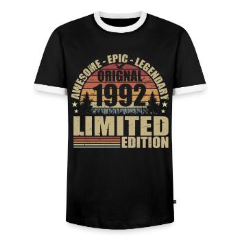 1992 Geburtstag 1992 Vintage Outfit 1992 Hemd - Männer Kontrast-T-Shirt - Schwarz/Weiß - Vorne - AI Model Female 172 light (172cm) & AI Model Male 178 light (178cm)