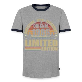 1986 Birthday 1986 Vintage Outfit 1986 Shirt - Men's Ringer Shirt - grey/navy  - Front - AI Model Female 172 light (172cm) & AI Model Male 178 light (178cm)