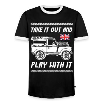 Take It Out and Play With It - Men's Ringer Shirt - black/white - Front - AI Model Female 172 light (172cm) & AI Model Male 178 light (178cm)