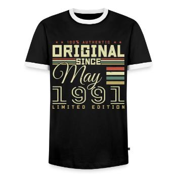 Gift Anniversaire Mai 1991, Gift May 1991 - Men's Ringer Shirt - black/white - Front - AI Model Female 172 light (172cm) & AI Model Male 178 light (178cm)