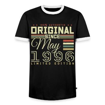 Gift Anniversaire Mai 1996, Gift May 1996 - Männer Kontrast-T-Shirt - Schwarz/Weiß - Vorne - AI Model Female 172 light (172cm) & AI Model Male 178 light (178cm)