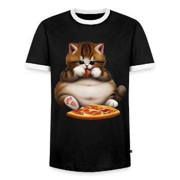 Pizza Liebhaber Katze - Männer Kontrast-T-Shirt - Schwarz/Weiß - Vorne - AI Model Female 172 light (172cm) & AI Model Male 178 light (178cm)