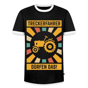 Treckerfahrer Dürfen Das! (Trecker Traktor V6 4C) - Männer Kontrast-T-Shirt - Schwarz/Weiß - Vorne - AI Model Female 172 light (172cm) & AI Model Male 178 light (178cm)