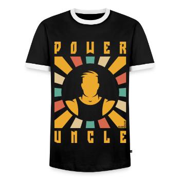 Power Uncle (Rays / 4C) - Men's Ringer Shirt - black/white - Front - AI Model Female 172 light (172cm) & AI Model Male 178 light (178cm)
