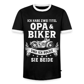 Biker Opa Motorradfahrer Motorrad - Männer Kontrast-T-Shirt - Schwarz/Weiß - Vorne - AI Model Female 172 light (172cm) & AI Model Male 178 light (178cm)
