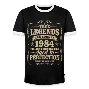 Vintage 1984 né légendes cadeau d’anniversaire - T-shirt contrasté Homme - noir/blanc - Devant - AI Model Female 172 light (172cm) & AI Model Male 178 light (178cm)