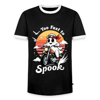 Too fast to spook - ghost on motorcycle - Men's Ringer Shirt - black/white - Front - AI Model Female 172 light (172cm) & AI Model Male 178 light (178cm)