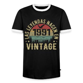 Naissance des légendes 1991 Cadeau d’anniversaire 1991 - T-shirt contrasté Homme - noir/blanc - Devant - AI Model Female 172 light (172cm) & AI Model Male 178 light (178cm)